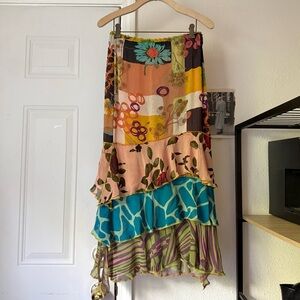 Nothing Matches vintage tiered ruffle floral striped animal midi skirt